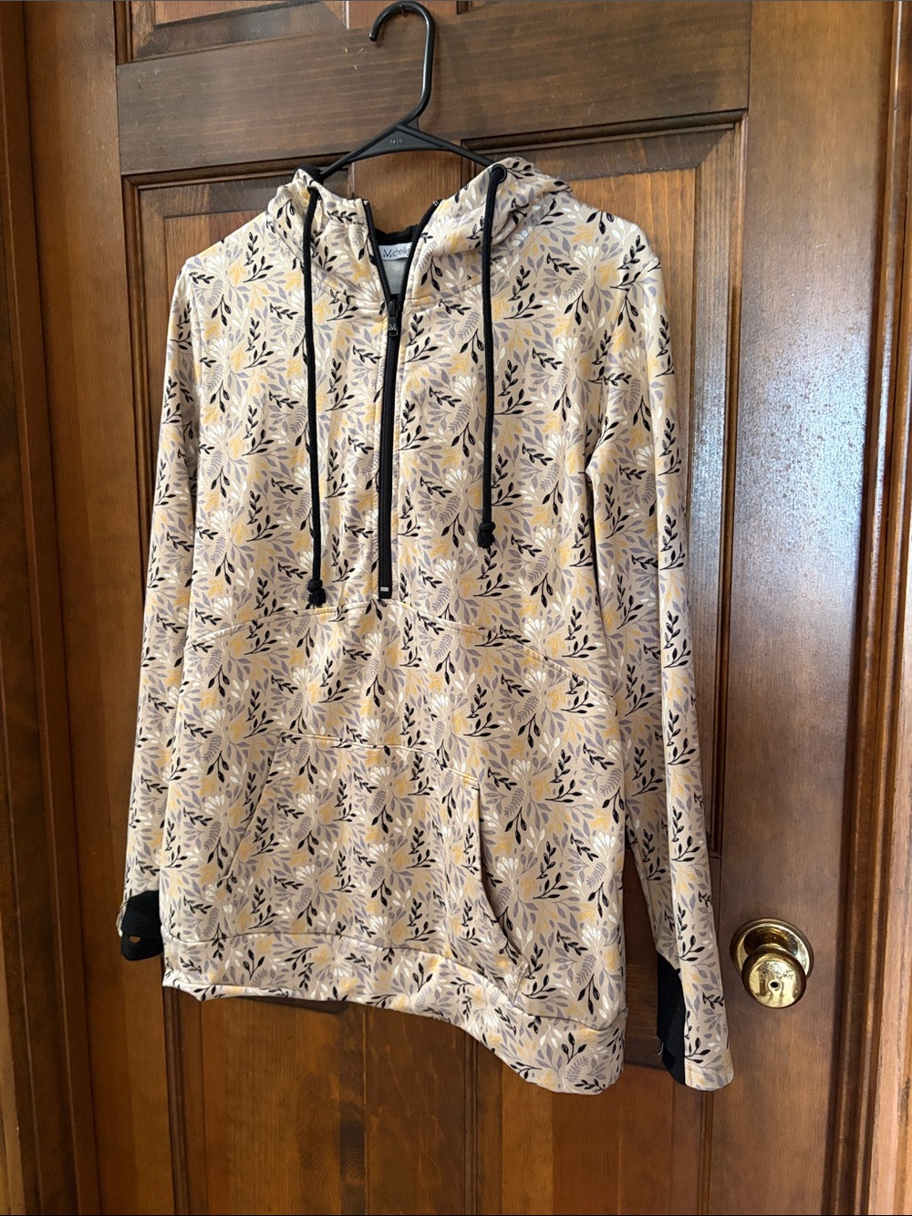 Michelle Mae Beige Floral Jacket with Black Trim